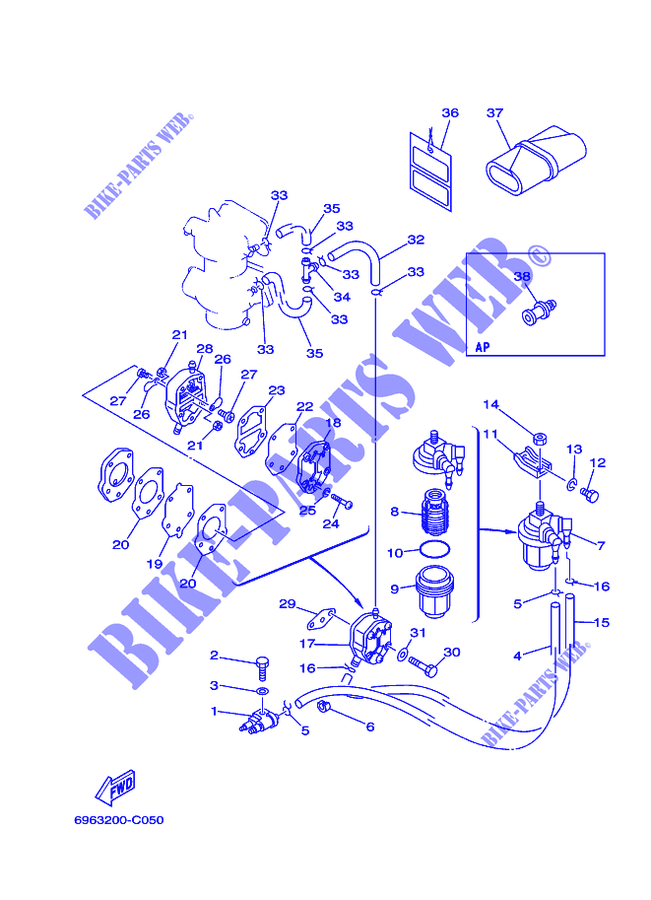 DEPOSITO DE GASOLINA para Yamaha E55C Enduro, Manual Starter, Tiller Handle, Manual Tilt, Pre-Mixing, Shaft 20