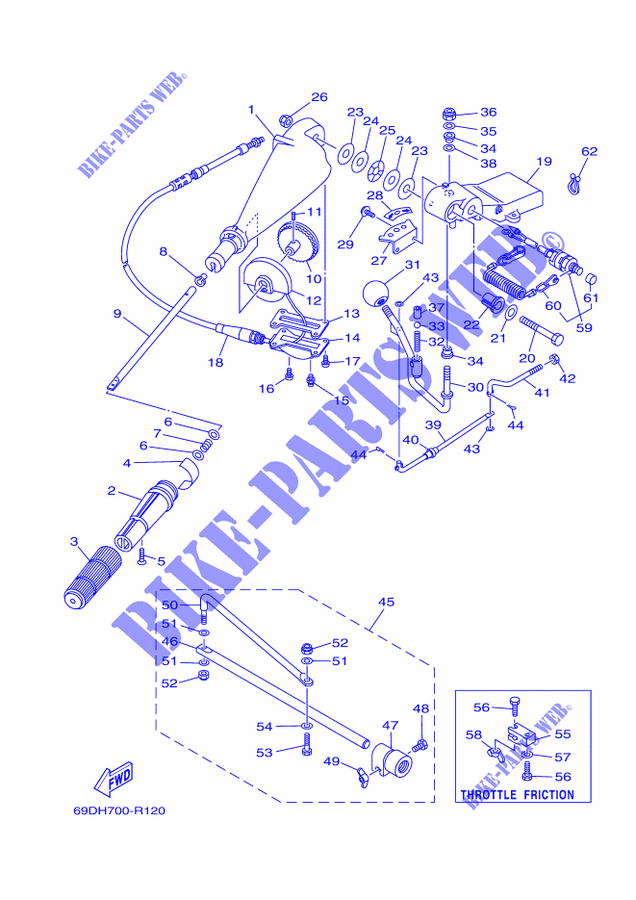 DIRECCION para Yamaha E60H Manual Starter, Tiller Handle, Hydro Trim & Tilt, Pre-Mixing, Shaft 25