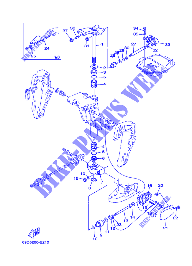 SOPORTE 4 para Yamaha E60H Enduro, Manual Starter, Tiller Handle, Hydro Trim & Tilt, Pre-Mixing, Shaft 20