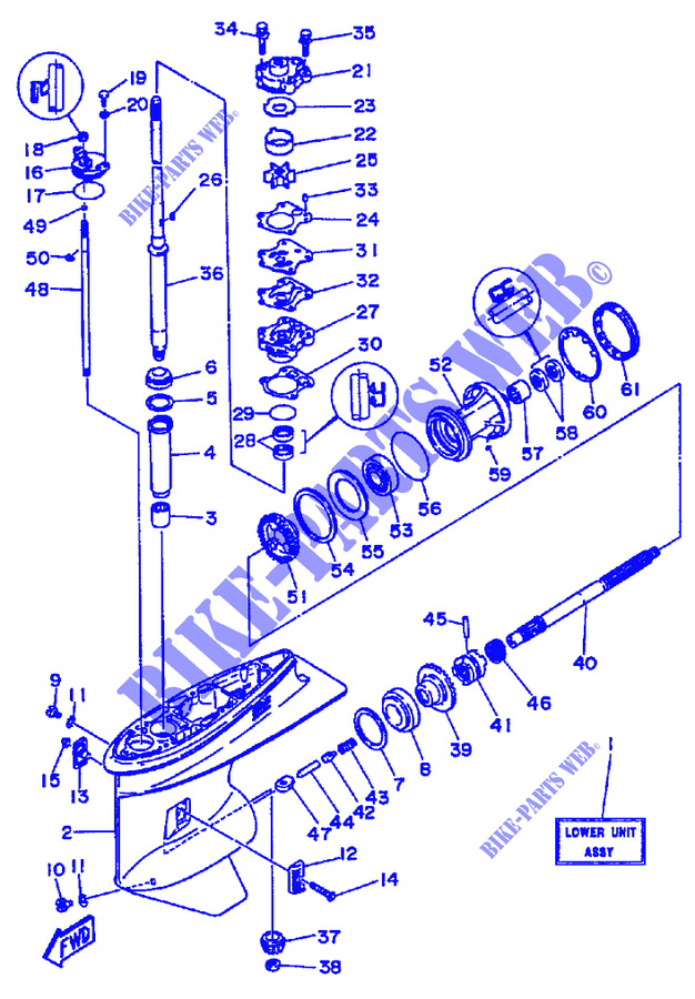 TAPA INFERIOR Y TRANSMISIÓN 1 para Yamaha E60H Manual Starter, Tiller Handle, Hydro Trim & Tilt 1997