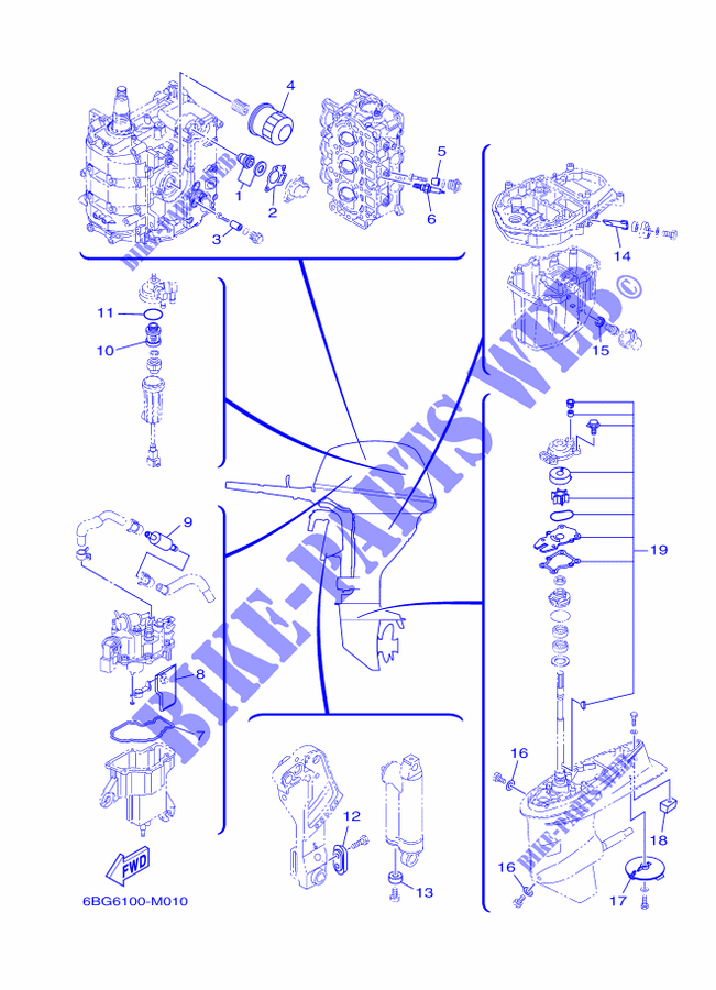 PIEZAS DE MANTENIMIENTO para Yamaha F40F Electric Starter, Tiller Handle, Hydro Trim & Tilt, Shaft 20