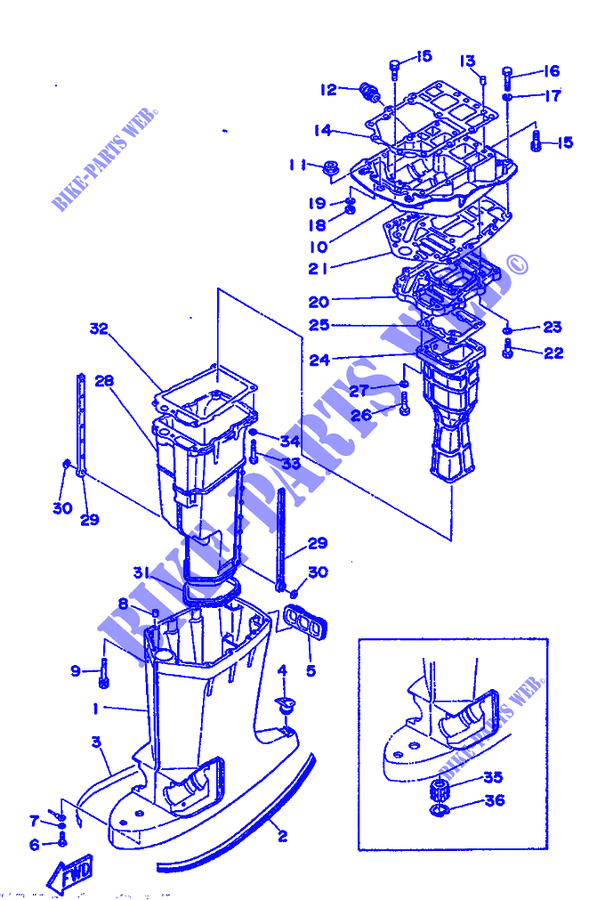 CARTER para Yamaha L130B Left Hand, Electric Starter, Remote Control, Power Trim & Til, Oil injectiont 1993