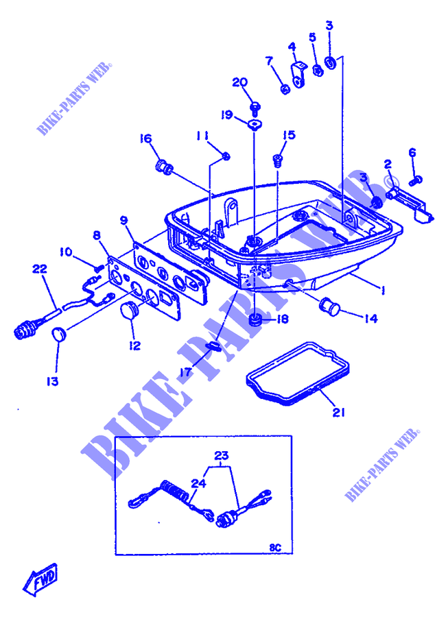 TAPA INFERIOR para Yamaha 8C 2 Stroke, Manual Starter, Tiller Handle, Manual Tilt 1996