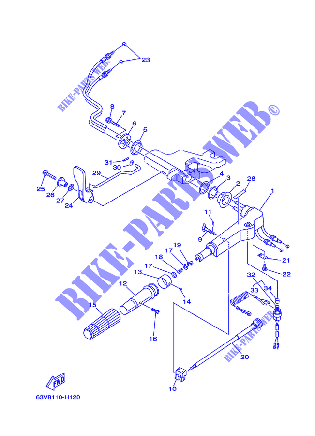 DIRECCION para Yamaha 9.9F Manual Starter, Tiller Handle, Manual Tilt, Pre-Mixing, Shaft 20