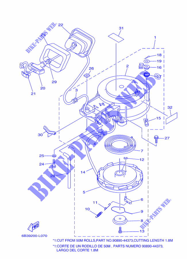 MOTOR ARRANQUE para Yamaha E9.9D Enduro, Manual Starter, Tiller Handle, Manual Tilt, Pre-Mixing, Shaft 15