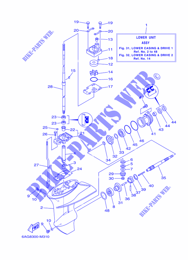 TAPA Y TRANSMISIÓN DE HELICES 1 para Yamaha F15C Electric Starter, Tiller Handle, Manual Tilt, Shaft 20