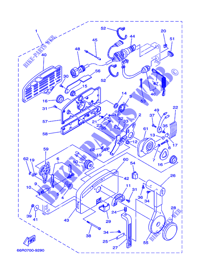 CAJA DE CONTROL REMOTO para Yamaha 15F 2 Stroke, Manual Starter, Tiller Handle, Manual Tilt, Pre-Mixing 2000
