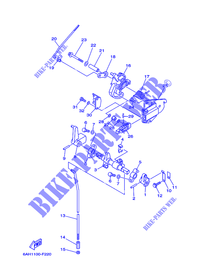 CONTROL DE ACELERADOR 1 para Yamaha F15C Manual Starter, Tiller Handle, Manual Tilt, Shaft 20
