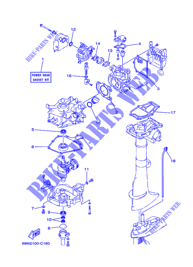 KIT DE REPARACIÓN 1 para Yamaha F2.5A 4 Stroke, Manual Starter, Tiller Handle, Manual Tilt 2007