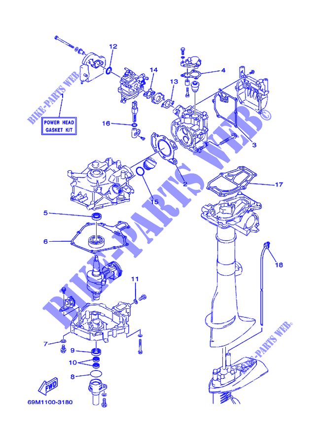 KIT DE REPARACIÓN 1 para Yamaha F2.5A Manual Starter, Tiller Handle, Manual Tilt, Shaft 20