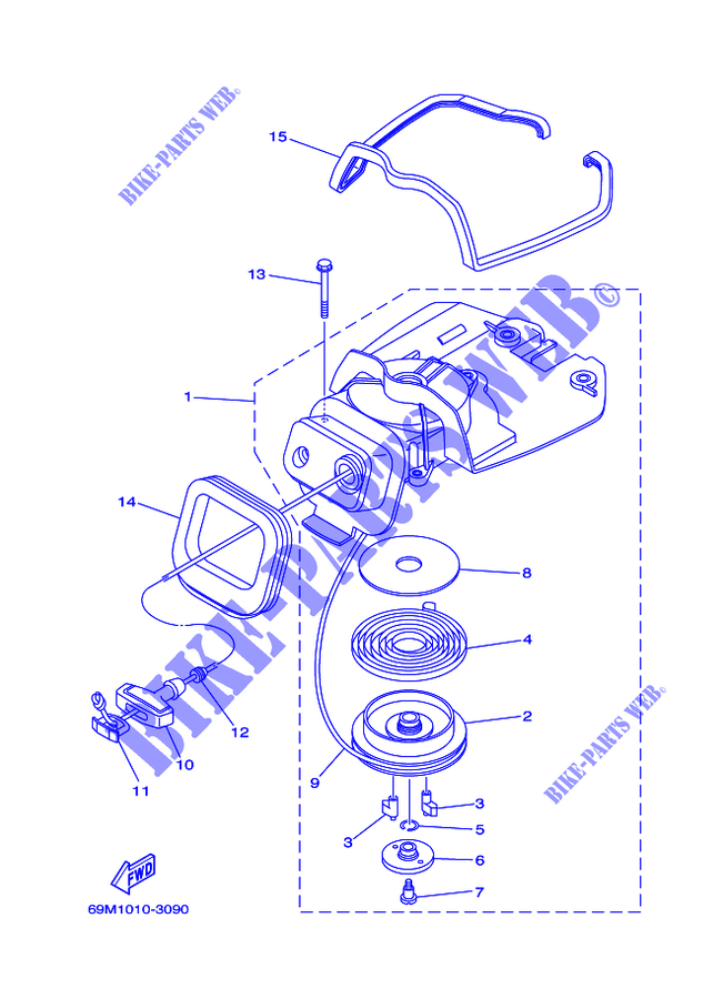 MOTOR ARRANQUE para Yamaha F2.5A Manual Starter, Tiller Handle, Manual Tilt, Shaft 20