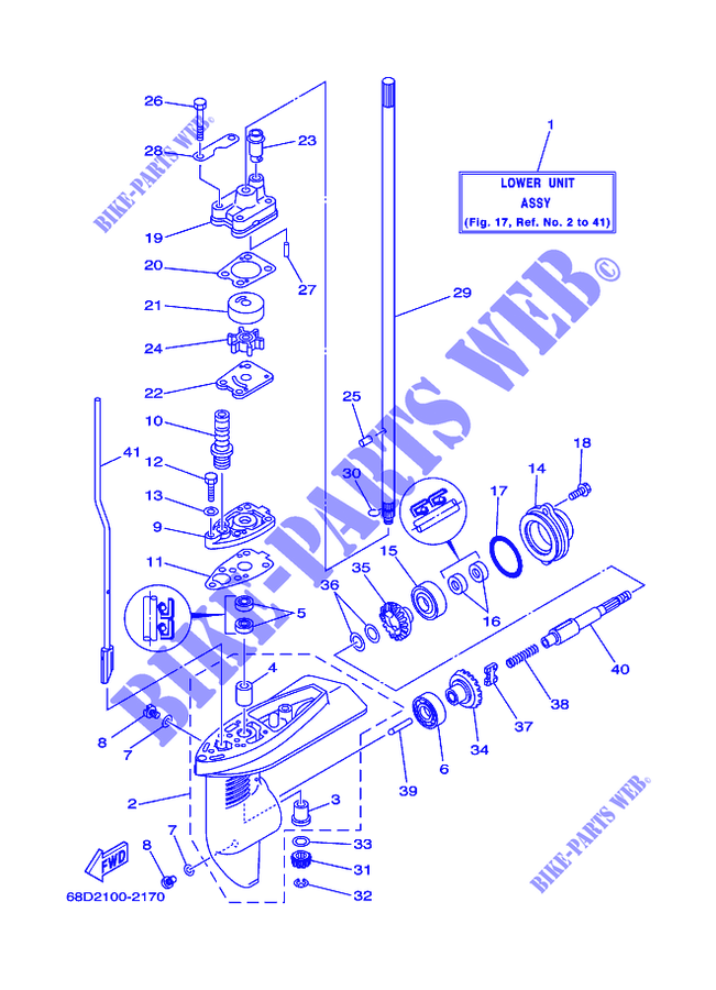 TAPA Y TRANSMISIÓN DE HELICES 1 para Yamaha F4A Manual Starter, Tiller Handle, Manual Tilt, Shaft 15
