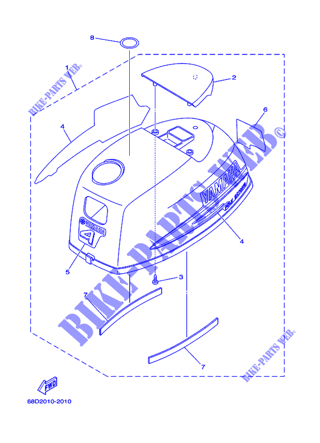 TAPAS SUPERIOR para Yamaha F4A Manual Starter, Tiller Handle, Manual Tilt, Shaft 15
