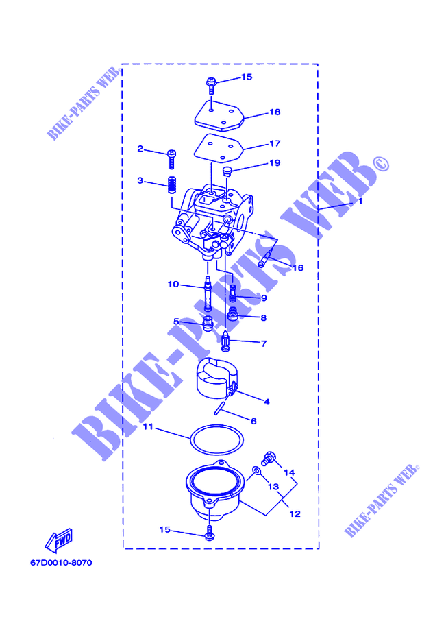 CARBURADOR para Yamaha F4A Manual Starter, Tiller Handle, Manual Tilt, Shaft 15