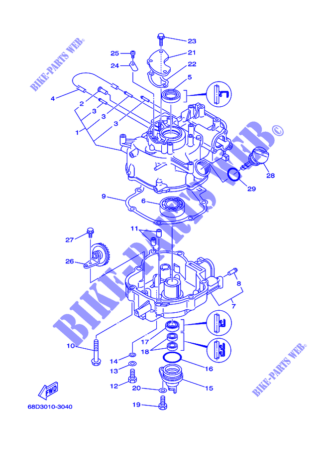 CILINDRO / CARTERES CIGÜEÑAL 2 para Yamaha F4A Manual Starter, Tiller Handle, Manual Tilt, Shaft 20