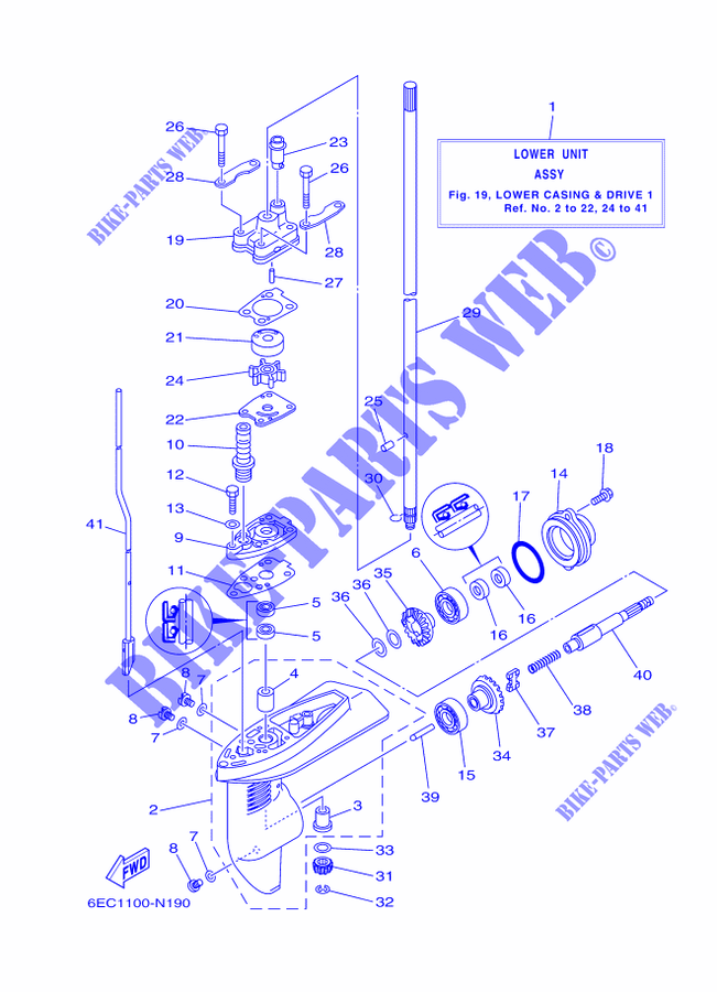 TAPA Y TRANSMISIÓN DE HELICES 1 para Yamaha F4B Manual Starter, Tiller Handle, Manual Tilt, Shaft 20