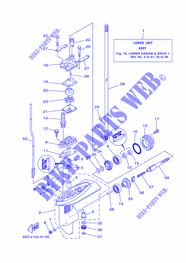 TAPA Y TRANSMISIÓN DE HELICES 1 para Yamaha F5A Manual Starter, Tiller Handle, Manual Tilt, Shaft 20