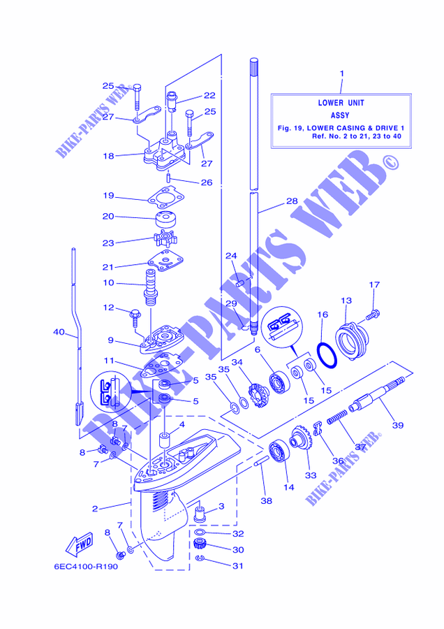 TAPA Y TRANSMISIÓN DE HELICES 1 para Yamaha F5A Manual Starter, Tiller Handle, Manual Tilt, Shaft 15