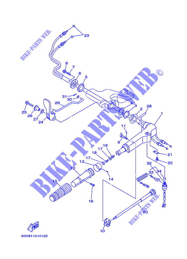 DIRECCION para Yamaha 15F 2 Cylinder, Manual Starter, Tiller Handle, Manual Tilt, Pre-Mixing, Shaft 20