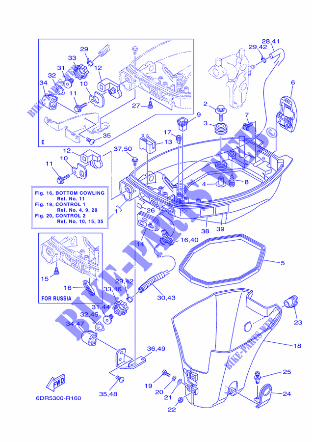 CARENADO INFERIOR para Yamaha F8F Manual Starter, Tiller Handle, Manual Tilt, Shaft 20