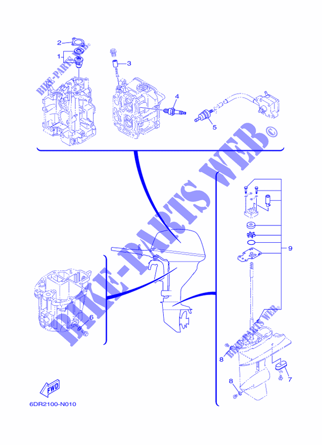 PIEZAS DE MANTENIMIENTO para Yamaha F8F Manual Starter, Tiller Handle, Manual Tilt, Shaft 20