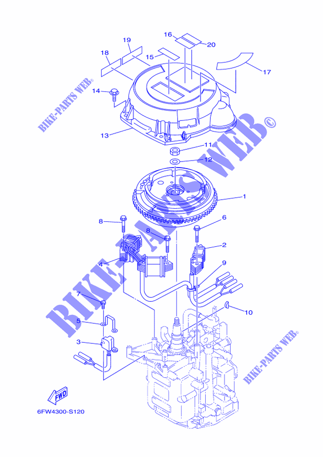 GENERADOR para Yamaha F8F Electric Starter, Remote Control, Manual Tilt, Shaft 20