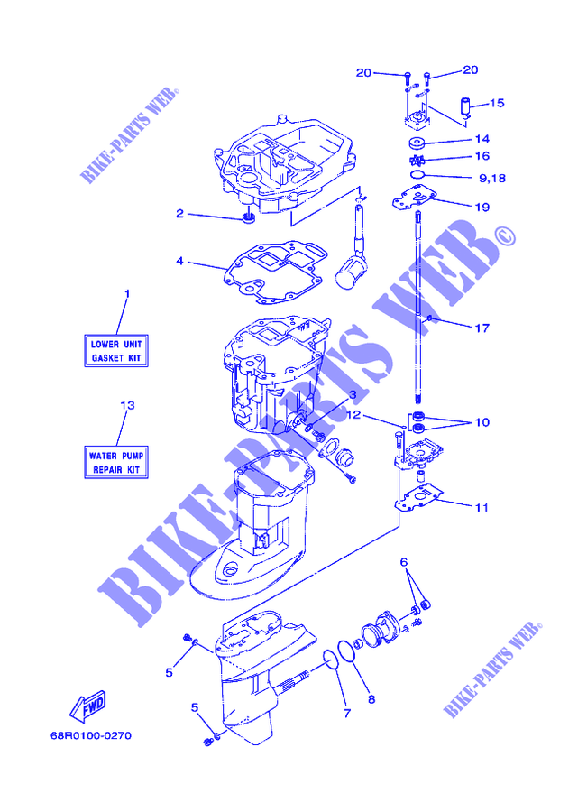 KIT DE REPARACIÓN 3 para Yamaha F8F Manual Starter, Tiller Handle, Manual Tilt, Shaft 15