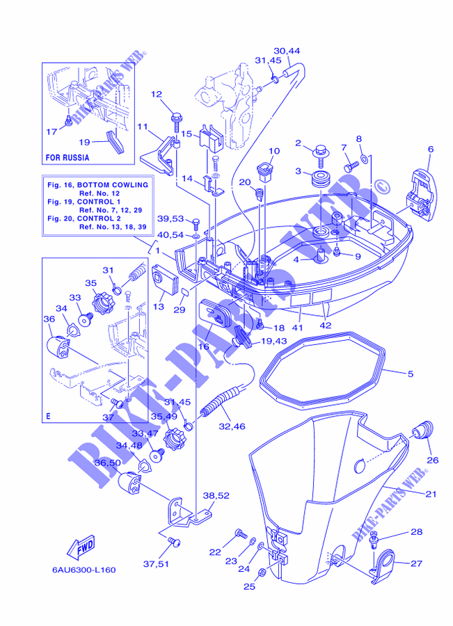 CARENADO INFERIOR para Yamaha F9.9F Manual Starter, Tiller Handle, Manual Tilt, Shaft 20