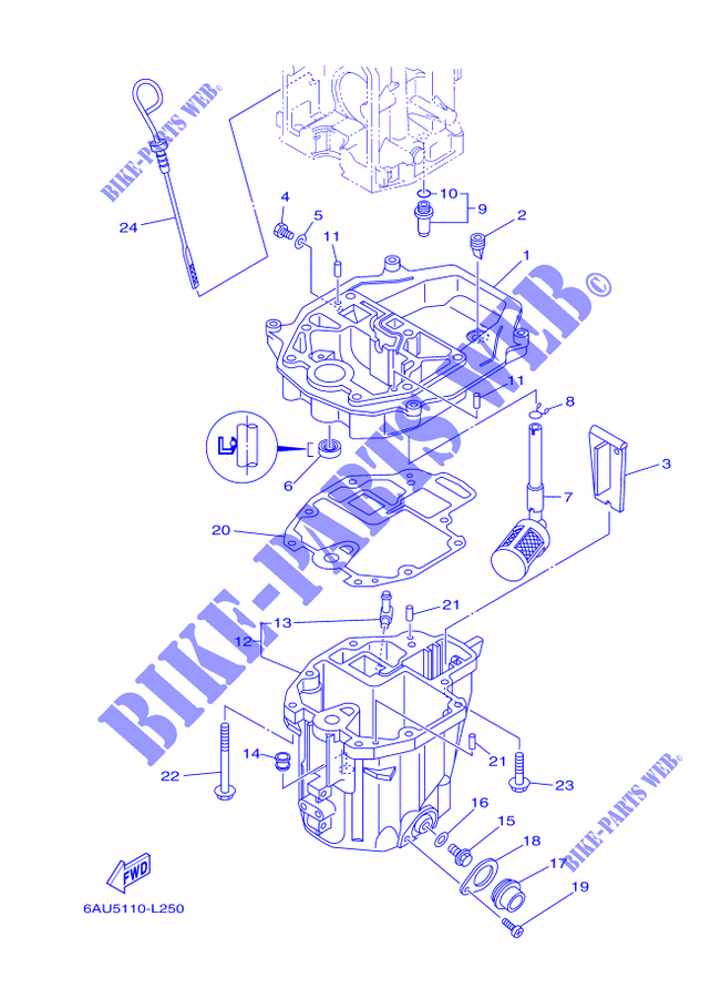 OIL PAN para Yamaha F9.9J Electric Starter, Remote control, Manual Tilt, Shaft 15