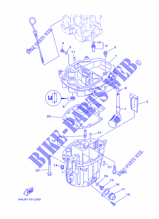 OIL PAN para Yamaha F9.9J Manual Starter, Tiller Handle, Manual Tilt, Shaft 15