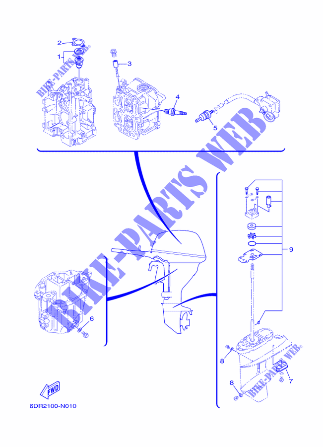 PIEZAS DE MANTENIMIENTO para Yamaha F9.9J Electric Starter, Remote control, Manual Tilt, Shaft 15