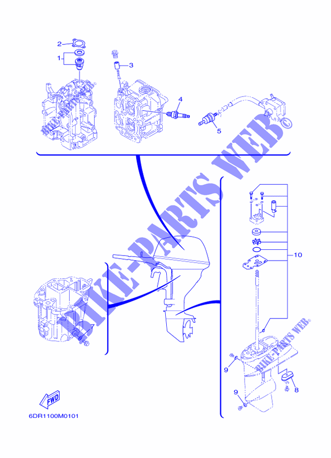 PIEZAS DE MANTENIMIENTO para Yamaha F9.9J Manual Starter, Tiller Handle, Manual Tilt, Shaft 15