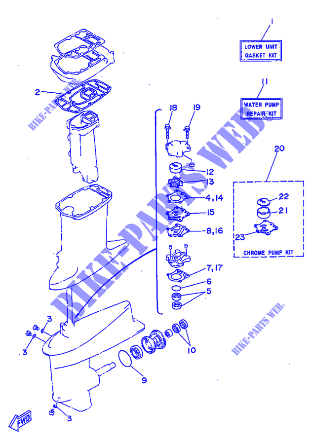 KIT DE REPARACIÓN 2 para Yamaha 30D Manual Starter, Tiller Handle, Manual Tilt, Oil injection 1998