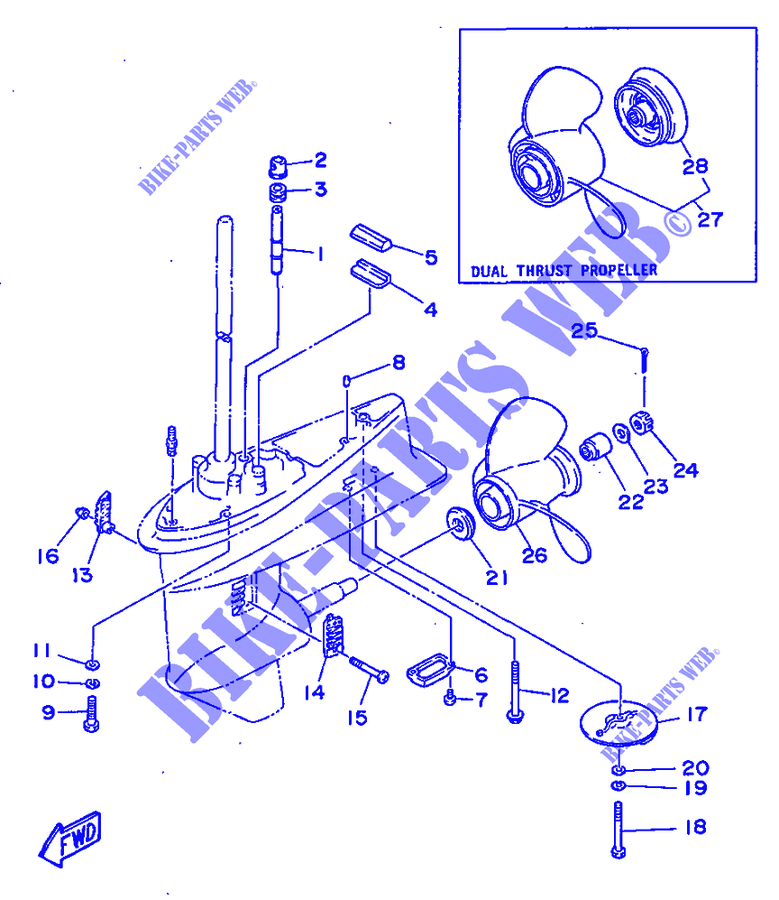 TAPA INFERIOR Y TRANSMISIÓN para Yamaha 30D Manual Starter, Tiller Handle, Manual Tilt, Oil injection 1998