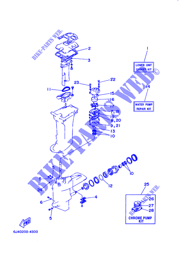 KIT DE REPARACIÓN 2 para Yamaha E40J Manual Start, Tiller Handle, Manual Tilt, Shaft 20