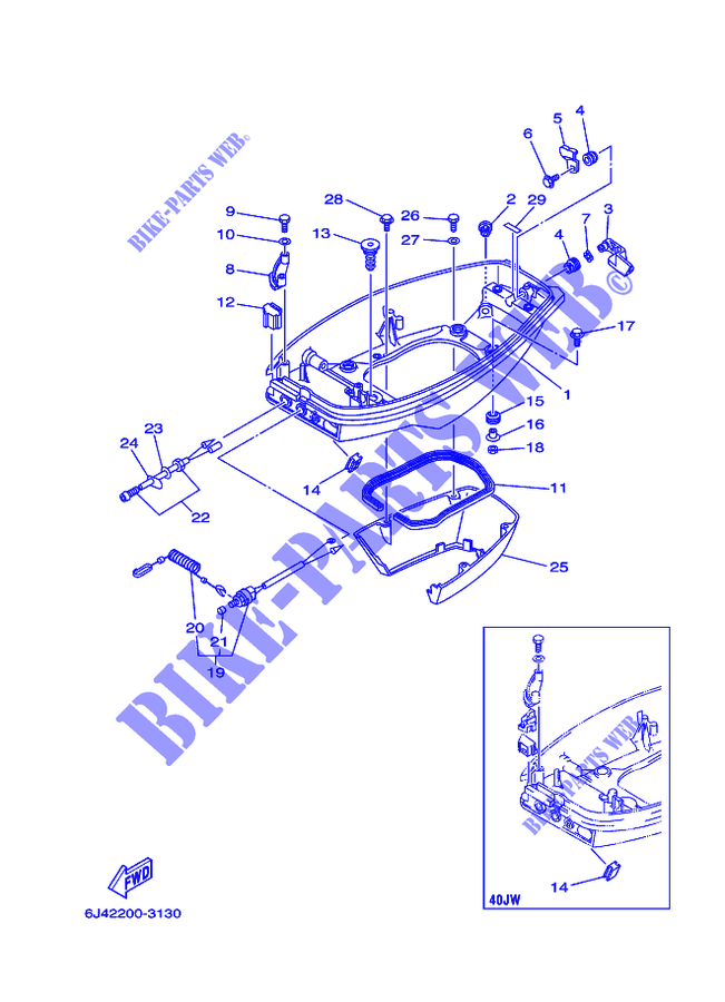 CARENADO INFERIOR para Yamaha E40J Manual Start, Tiller Handle, Manual Tilt, Shaft 20