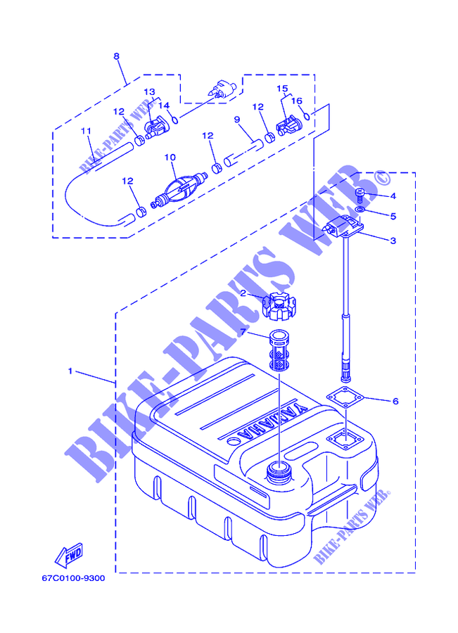 DEPOSITO DE GASOLINA para Yamaha E40J Manual Start, Tiller Handle, Manual Tilt, Shaft 20
