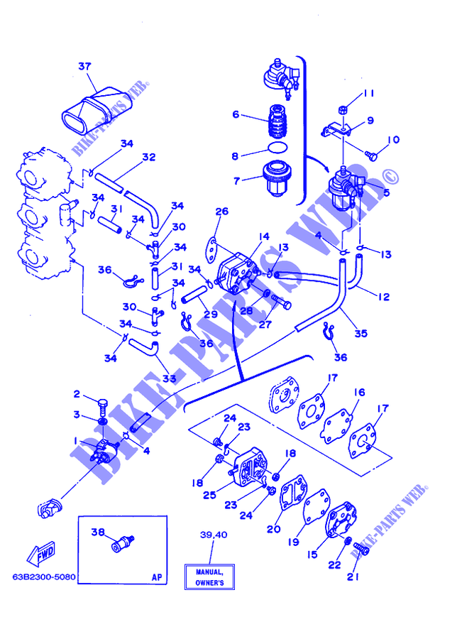DEPOSITO DE GASOLINA para Yamaha 40V Electric Starter, Remote Control, Manual Tilt, Oil injection, Shaft 20