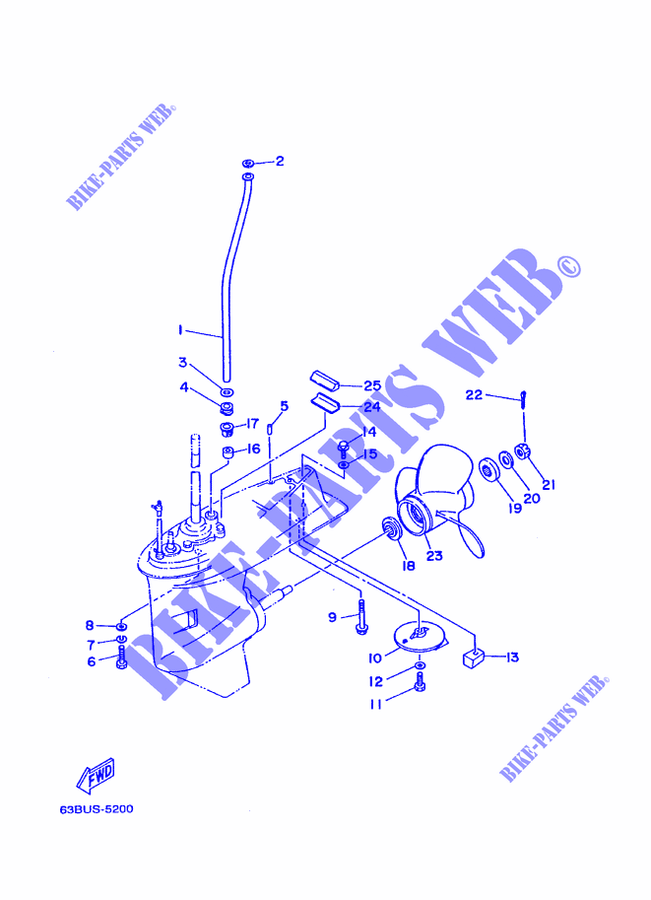 TAPA INFERIOR Y TRANSMISIÓN para Yamaha 40V 2 Stroke, ELectric Start, Manual Tilt, Remote Control, Oil injection 1997