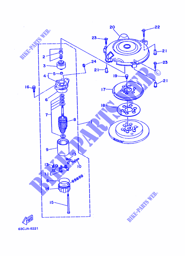 MOTOR ARRANQUE para Yamaha 40V Manual Start, Tiller Handle, Hydro Trim & Tilt, Pre-Mixed 1997