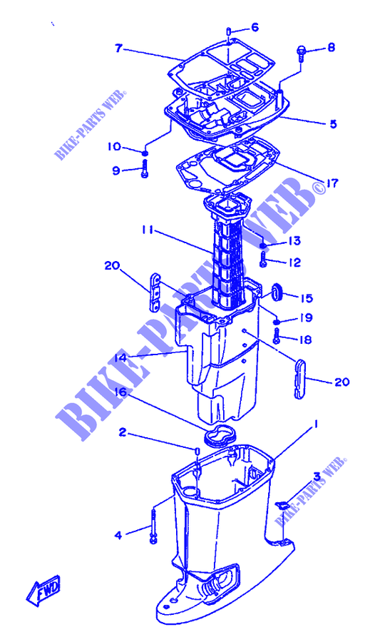 CARTER SUPERIOR para Yamaha 50G 2 Stroke, Electric Start, Remote Control, Manual Tilt, Oil injection 1993