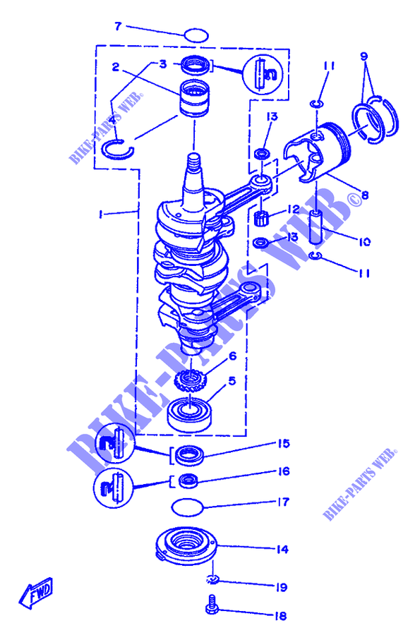 CIGUEÑAL / PISTÓN para Yamaha 50G 2 Stroke, Electric Start, Remote Control, Manual Tilt, Oil injection 1993