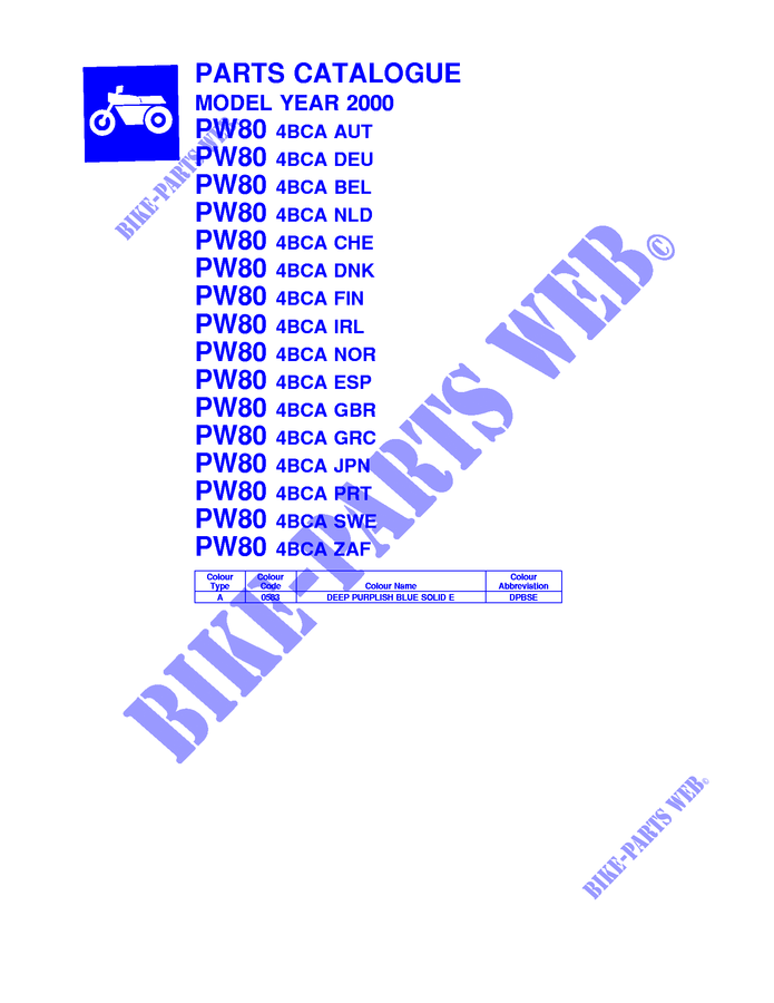 CATALOGUE DEL PREFACIO para Yamaha PW80 2000